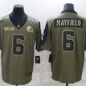 Men's Cleveland Browns #6 Baker Mayfield 2021 Olive Salute To Service Limited Jersey