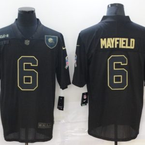 Men's Cleveland Browns #6 Baker Mayfiel Brown 2020 Black Salute To Service Limited Jersey