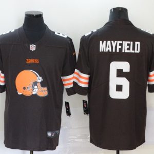 Men's Cleveland Browns #6 Baker Mayfiel Brown Team Big Logo Number Vapor Untouchable Limited Jersey