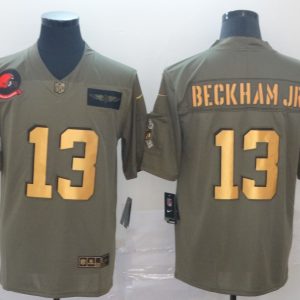 Men's Cleveland Browns #13 Odell Beckham Jr. 2019 Olive/Gold Salute To Service Limited Jersey