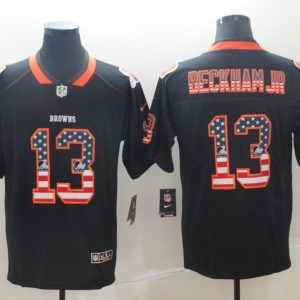 Nike 2018 Cleveland Browns #13 Odell Beckham Jr USA Flag Fashion Black Color Rush Limited Jersey