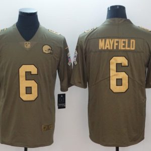 Nike Cleveland Browns #6 Mayfield Salute to Service Gold Letter Limited Jersey