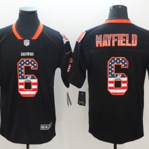 Nike 2018 Cleveland Browns 6 Mayfield USA Flag Fashion Black Color Rush Limited Jersey