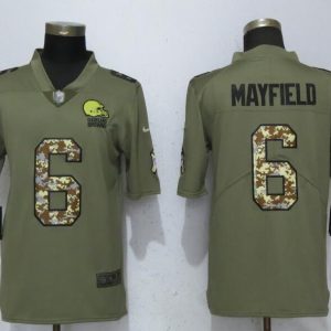 New Nike Cleveland Browns 6 Mayfield Olive/Camo Carson 2017 Salute to Service Limited Jersey