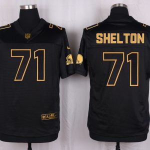 Mens Cleveland Browns #71 Shelton Pro Line Black Gold Collection Jersey