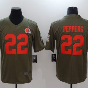 Mens Cleveland Browns #22 Peppers Olive Salute to Service Limited Jersey