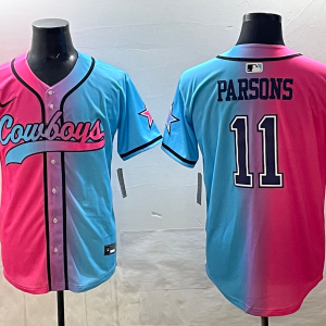 Men's Dallas Cowboys #11 Micah Parsons Pink/Blue Limited Stitched Baseball Jersey