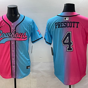 Men's Dallas Cowboys #4 Dak Prescott Pink/Blue Limited Stitched Baseball Jersey