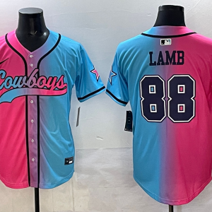 Men's Dallas Cowboys #88 CeeDee Lamb Pink/Blue Limited Stitched Baseball Jersey