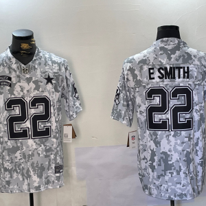 Men's Dallas Cowboys #22 E.Smith Arctic Camo 2024 F.U.S.E. Salute to Service Jersey