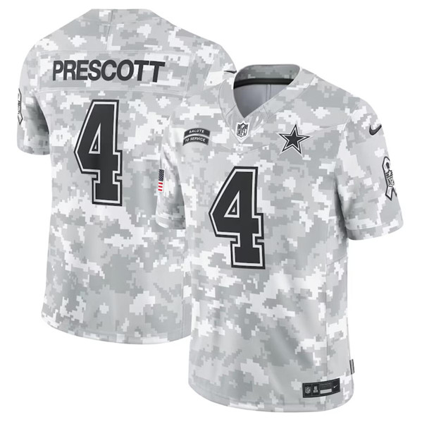 Men's Dallas Cowboys #4 Dak Prescott Arctic Camo 2024 F.U.S.E. Salute to Service Jersey