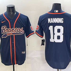 Men's Denver Broncos #18 Peyton Manning Blue Baseball Nike Jersey