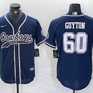 Men's Dallas Cowboys #60 Tyler Guyton Navy Cool Base Baseball Stitched Jersey
