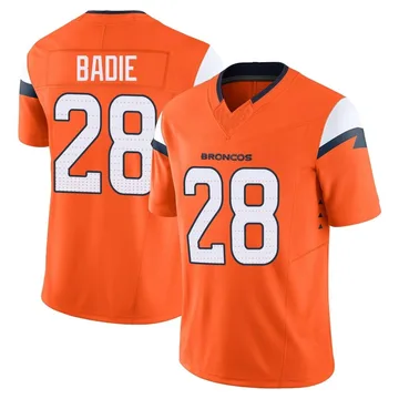 Men's Denver Broncos #28 Tyler Badie Orange 2025 Draft F.U.S.E. Vapor Limited Stitched Football Jersey
