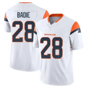 Men's Denver Broncos #28 Tyler Badie White 2025 Draft F.U.S.E. Vapor Limited Stitched Football Jersey