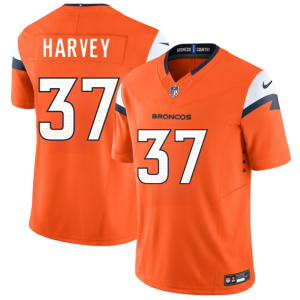 Men's Denver Broncos #37 RJ Harvey Orange 2025 Draft F.U.S.E. Vapor Limited Stitched Football Jersey