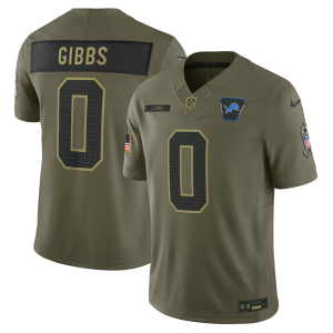 Men's Detroit Lions #0 Gibbs Olive 2025 F.U.S.E. Salute to Service Limited Jersey