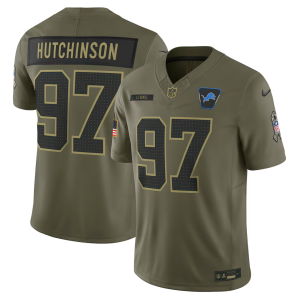 Men's Detroit Lions #97 Aidan Hutchinson Olive 2025 F.U.S.E. Salute to Service Limited Jersey