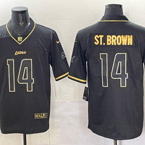 Men's Detroit Lions #14 Amon-Ra St. Brown Black/Gold Vapor Limited Jersey