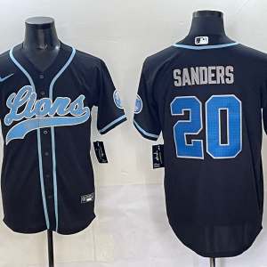 Men's Detroit Lions #20 Barry Sanders Black Cool Base Stitched Baseball Jersey
