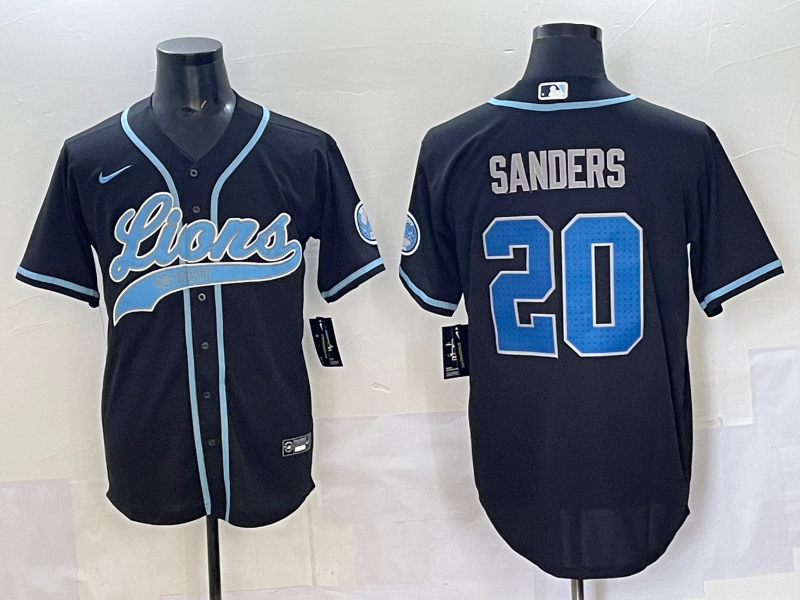 Men's Detroit Lions #20 Barry Sanders Black Cool Base Stitched Baseball Jersey