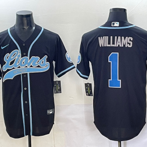 Men's Detroit Lions #1 Williams Black Cool Base Stitched Baseball Jersey