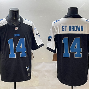 Men's Detroit Lions #14 Amon-Ra St. Brown Black/White F.U.S.E. 2024 Michigan Patch Vapor Limited Jersey