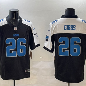 Men's Detroit Lions #26 Jahmyr Gibbs Black/White F.U.S.E. 2024 Michigan Patch Vapor Limited Jersey