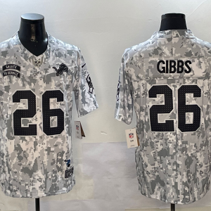 Men's Detroit Lions #26 Jahmyr Gibbs Arctic Camo 2024 F.U.S.E. Salute to Service Jersey