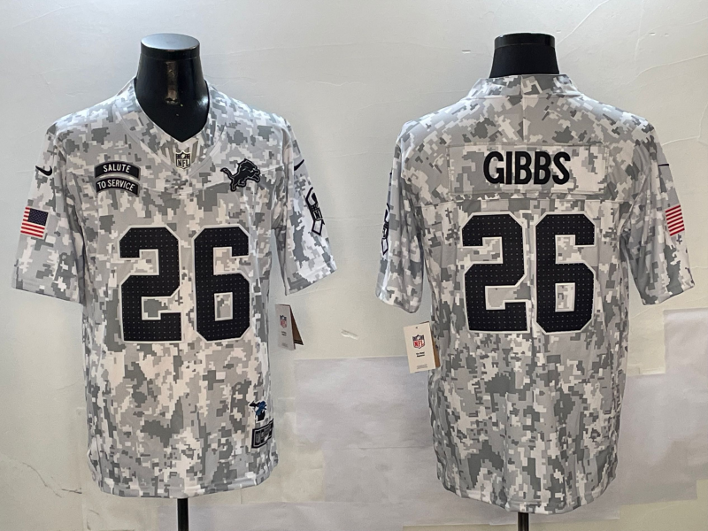 Men's Detroit Lions #26 Jahmyr Gibbs Arctic Camo 2024 F.U.S.E. Salute to Service Jersey
