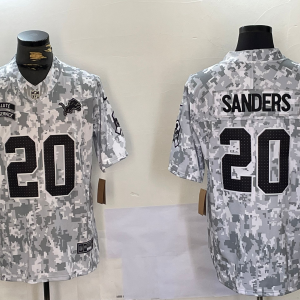Men's Detroit Lions #20 Barry Sanders Arctic Camo 2024 F.U.S.E. Salute to Service Jersey