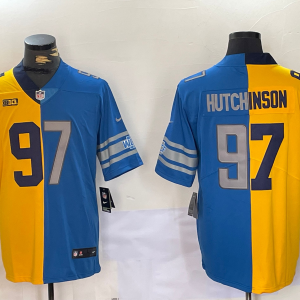 Men's Detroit Lions #97 Aidan Hutchinson Yellow/Blue Split Vapor Untouchable Limited Jersey