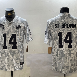 Men's Detroit Lions #14 Amon-Ra St. Brown Arctic Camo 2024 F.U.S.E. Salute to Service Jersey