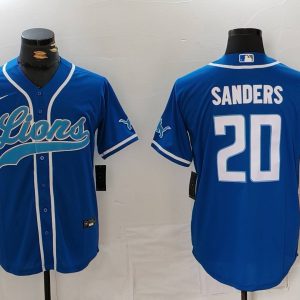 Men's Detroit Lions #20 Barry Sanders Blue Cool Base Stitched Baseball Jersey