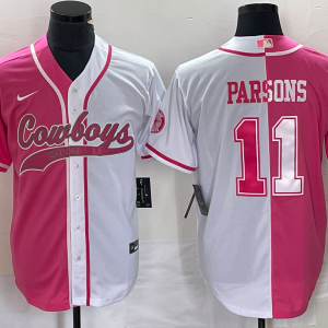 Men's Dallas Cowboys #11 Micah Parsons Pink/White Split Baseball Jersey