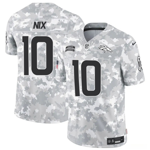 Men's Denver Broncos #10 Bo Nix Arctic Camo 2024 F.U.S.E. Salute to Service Limited