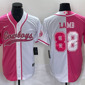Men's Dallas Cowboys #88 CeeDee Lamb Pink/White Split Baseball Jersey
