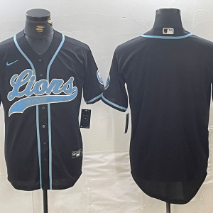 Men's Detroit Lions Blank Black Cool Base Stitched Baseball Jersey