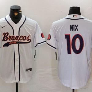 Men's Denver Broncos #1 Bo Nix White 2024 Baseball Stitched Football Jersey