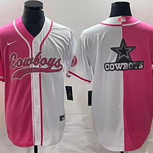 Men's Dallas Cowboys Blank Big Logo Pink/White Split Baseball Jersey