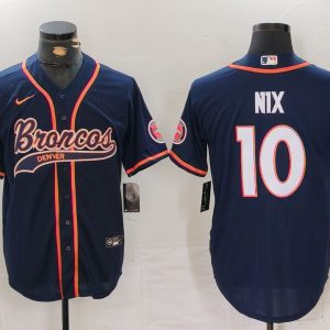 Men's Denver Broncos #1 Bo Nix Navy 2024 Baseball Stitched Football Jersey