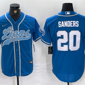 Men's Detroit Lions #20 Barry Sanders Blue Cool Base Stitched Baseball Jersey