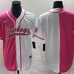 Men's Dallas Cowboys Blank Pink/White Split Baseball Jersey