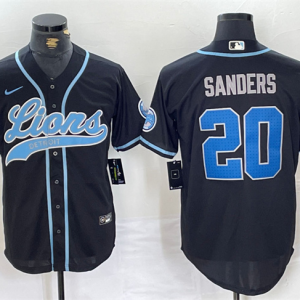 Men's Detroit Lions #20 Barry Sanders Black Cool Base Stitched Baseball Jersey