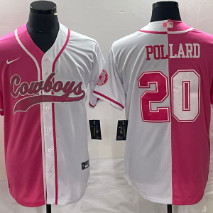 Men's Dallas Cowboys #20 Tony Pollard Pink/White Split Baseball Jersey