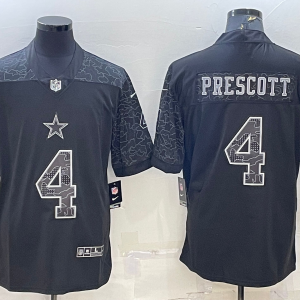 Men's Dallas Cowboys #4 Dak Prescott Black Reflective Limited Jersey
