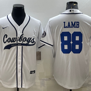 Men's Dallas Cowboys #88 CeeDee Lamb White With Patch Cool Base Stitched Baseball Jersey