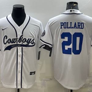 Men's Dallas Cowboys #20 Tony Pollard White With Patch Cool Base Stitched Baseball Jersey