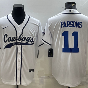 Men's Dallas Cowboys #11 Micah Parsons White With Patch Cool Base Stitched Baseball Jersey