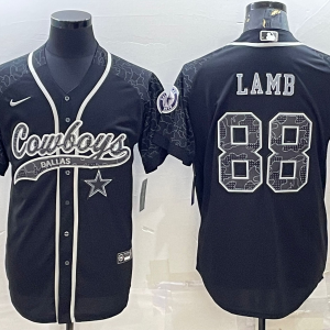 Men's Dallas Cowboys #88 CeeDee Lamb Black Reflective With Patch Cool Base Stitched Jersey